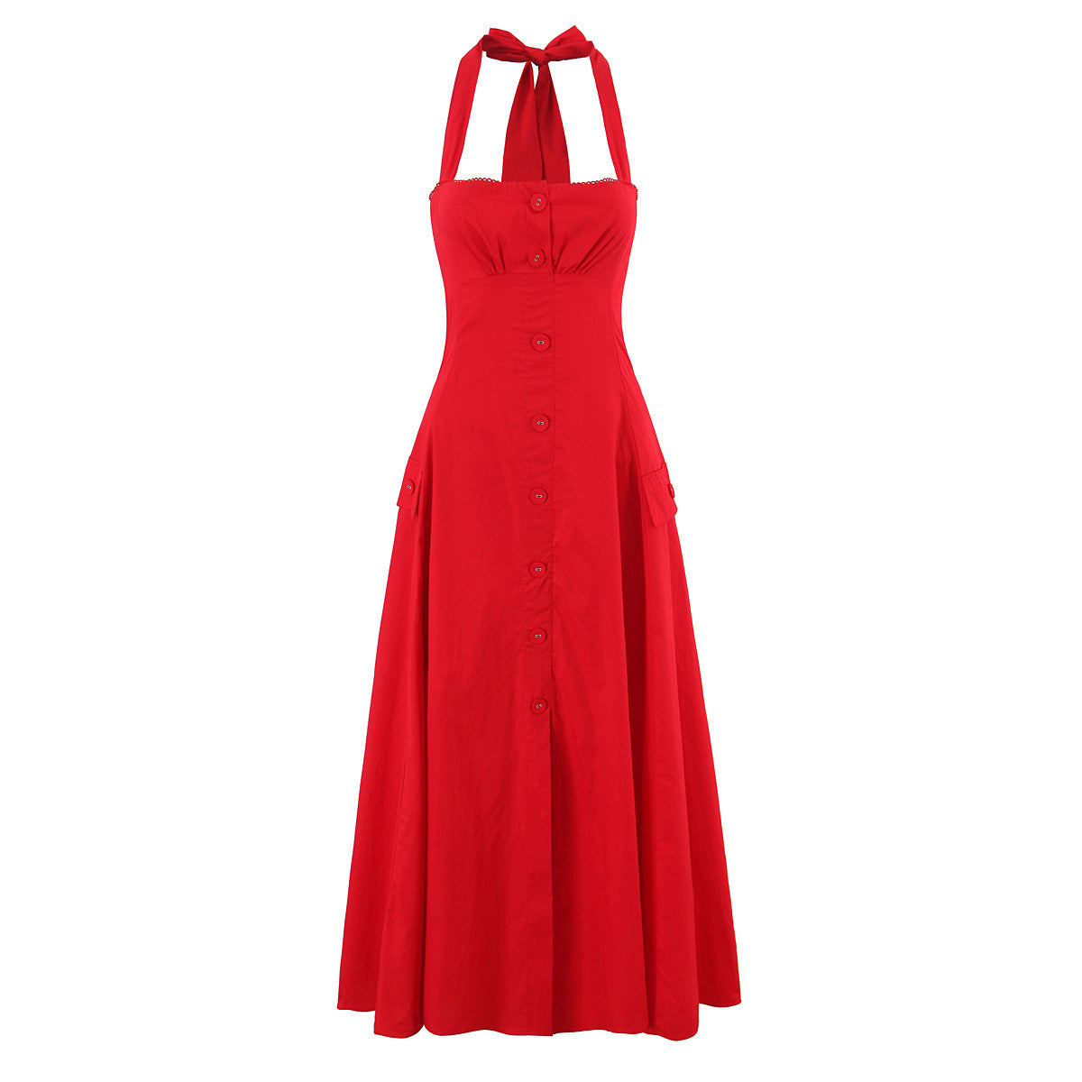 Fashionable slim fit French retro neck button up dress for women