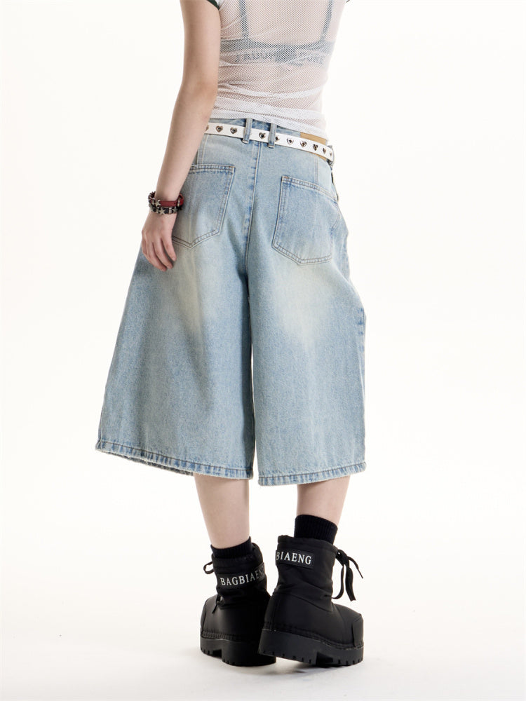 American Retro Hot Girl Style Washed Cropped Jeans