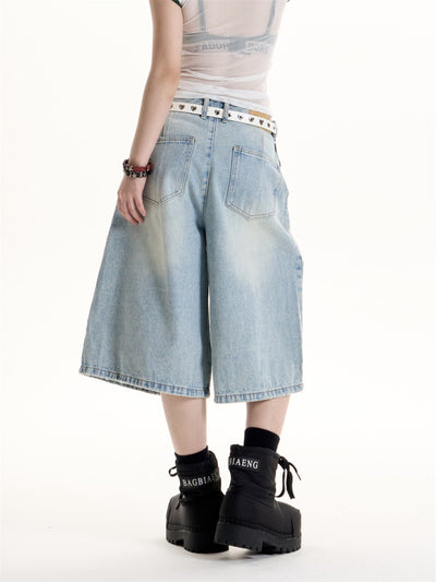 American Retro Hot Girl Style Washed Cropped Jeans