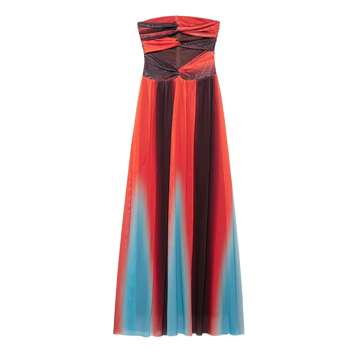 Holiday style printed strapless mesh dress for women