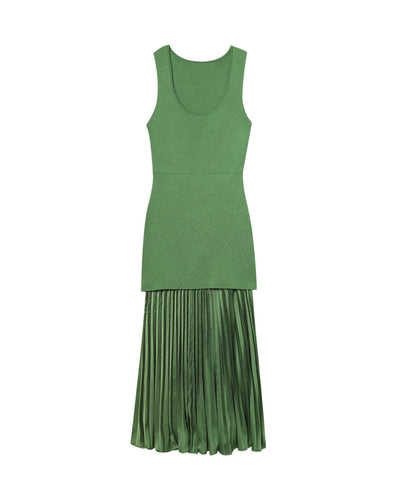 Sleeveless pleated patchwork knitted dress for women