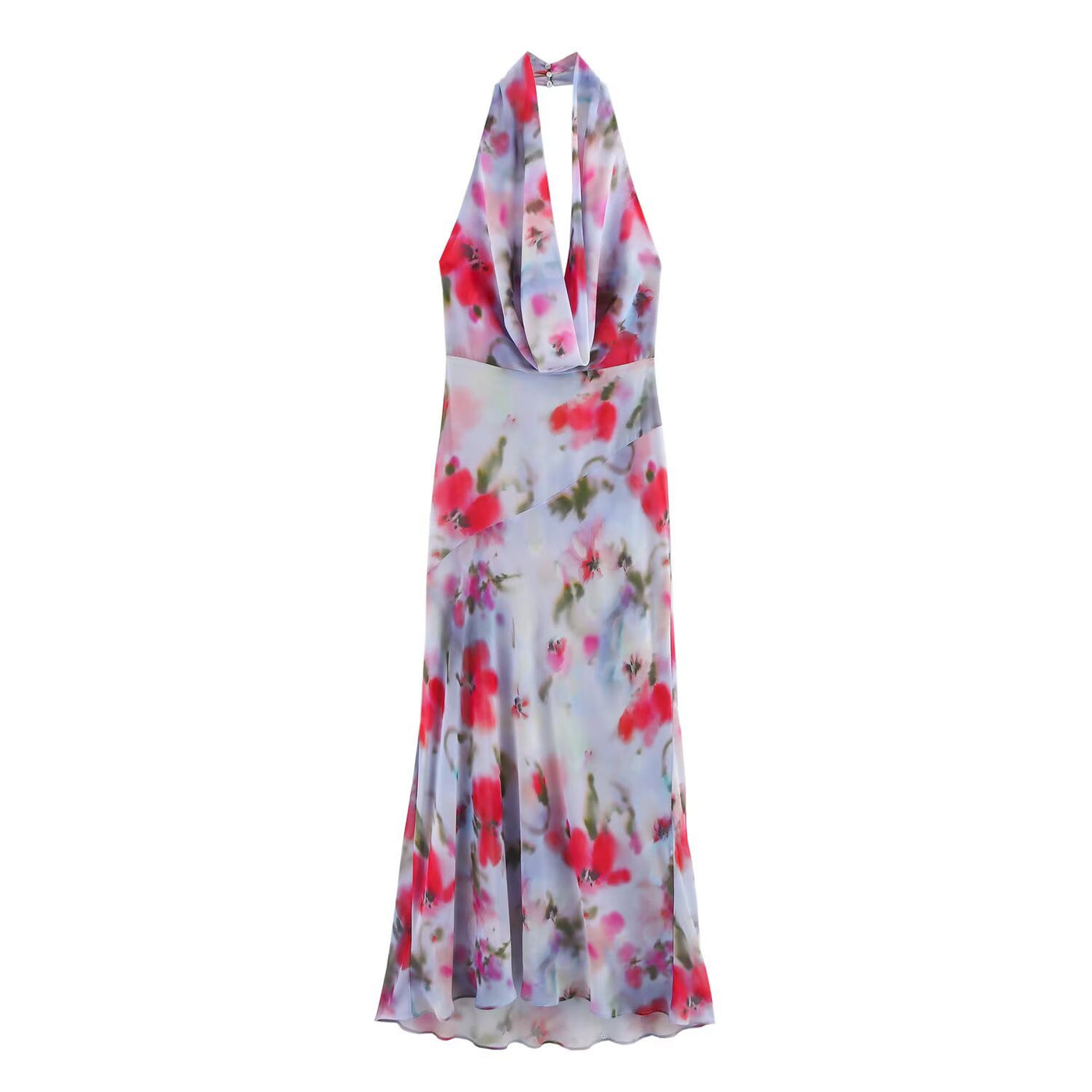 Bareback irregular skirt mid length hanging neck dress for women