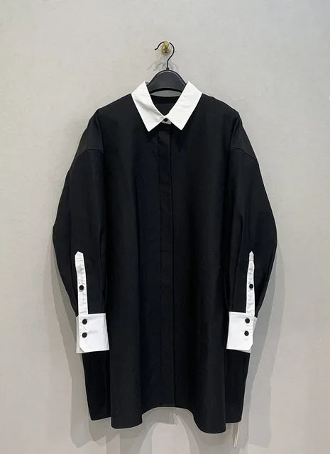 Fashion Women's Shirt Lapel Loose Fit Single Braested Long Sleeve Contrast Color Blouse Female Tide Autumn