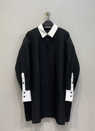 Fashion Women's Shirt Lapel Loose Fit Single Braested Long Sleeve Contrast Color Blouse Female Tide Autumn