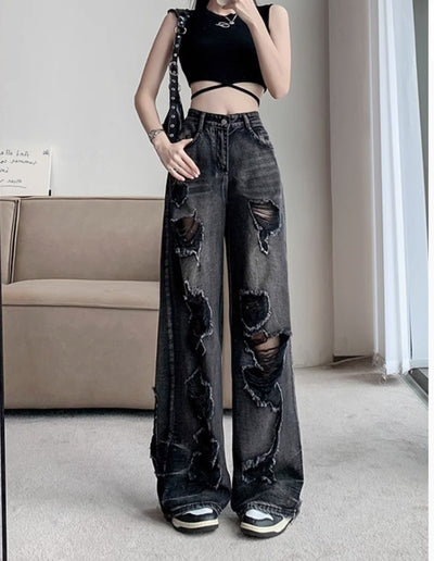 Retro Tattered Jeans High Waist Straight-leg Shorts