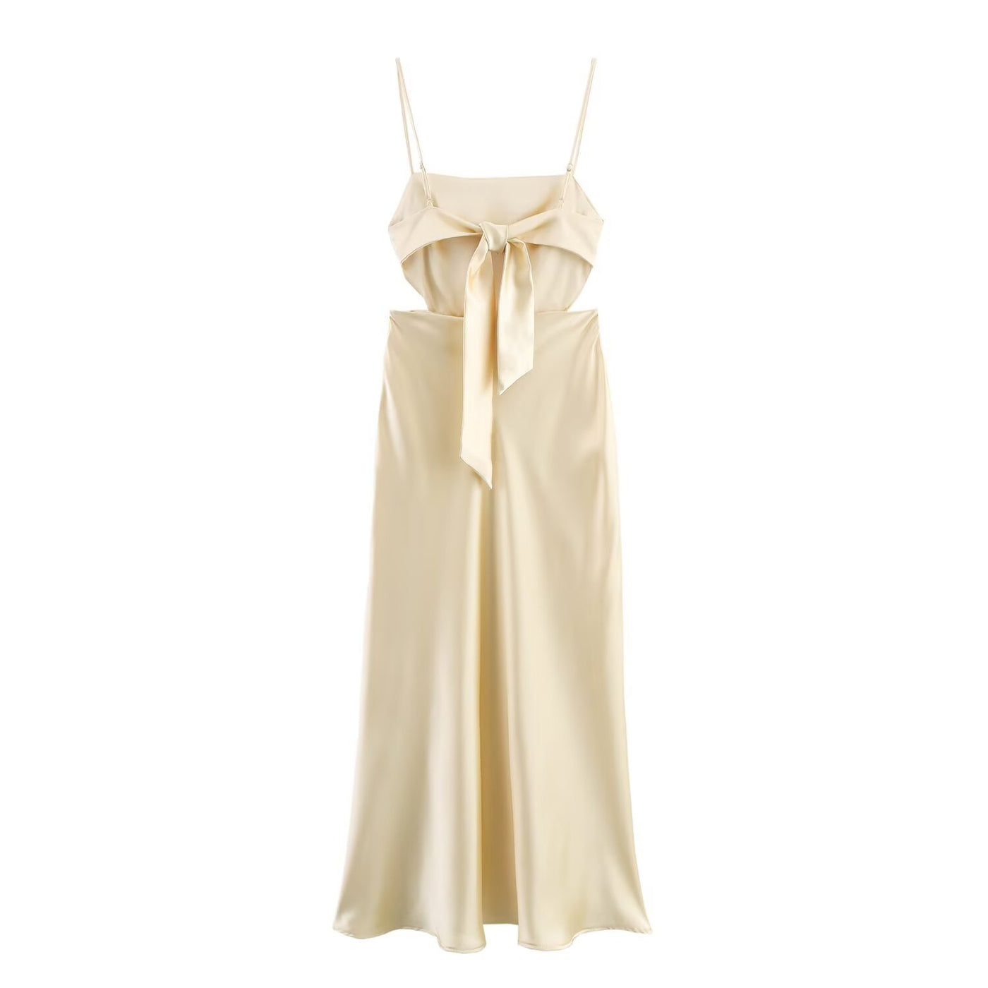 Backless lace up silk texture suspender dress for women