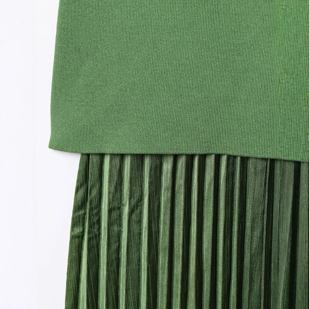 Sleeveless pleated patchwork knitted dress for women