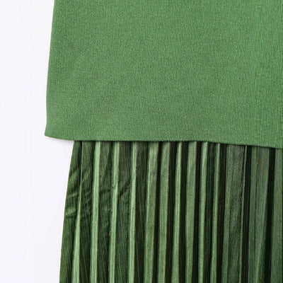 Sleeveless pleated patchwork knitted dress for women