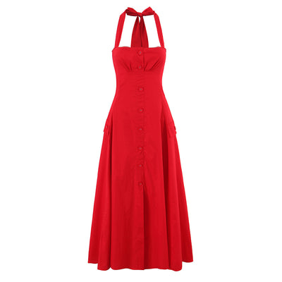 Fashionable slim fit French retro neck button up dress for women