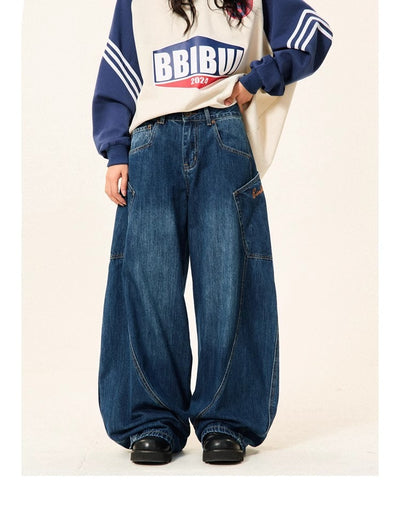 Women's Loose Wide-leg Jeans With Large Pockets Machete