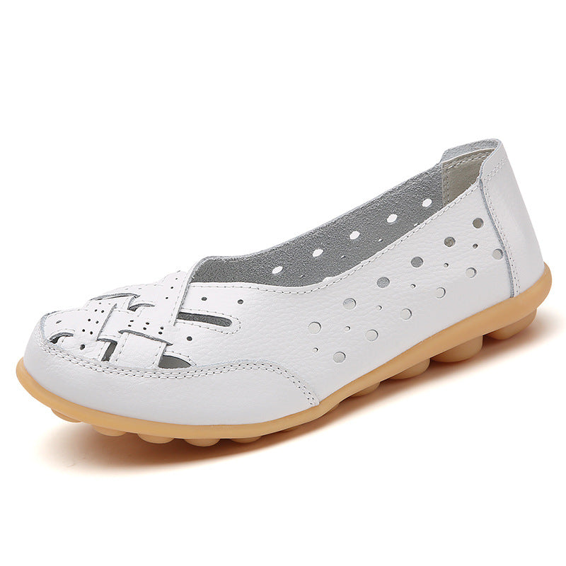 Summer women's hollowed out loafers with cow tendon sole and bean shaped shoes