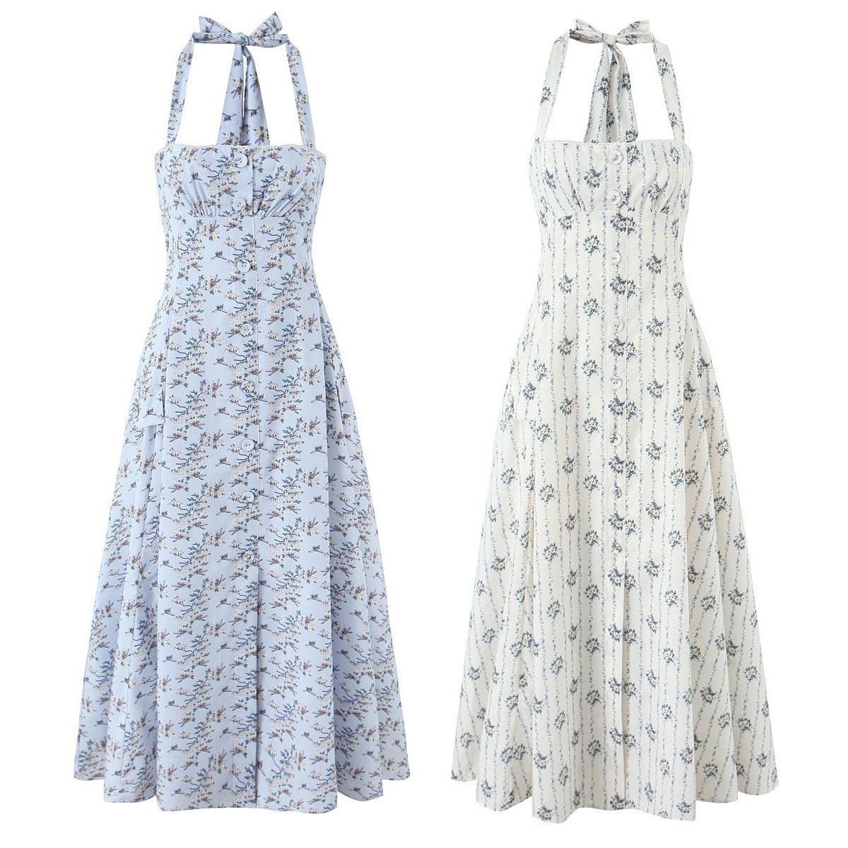 Fashion neck button print dress for women