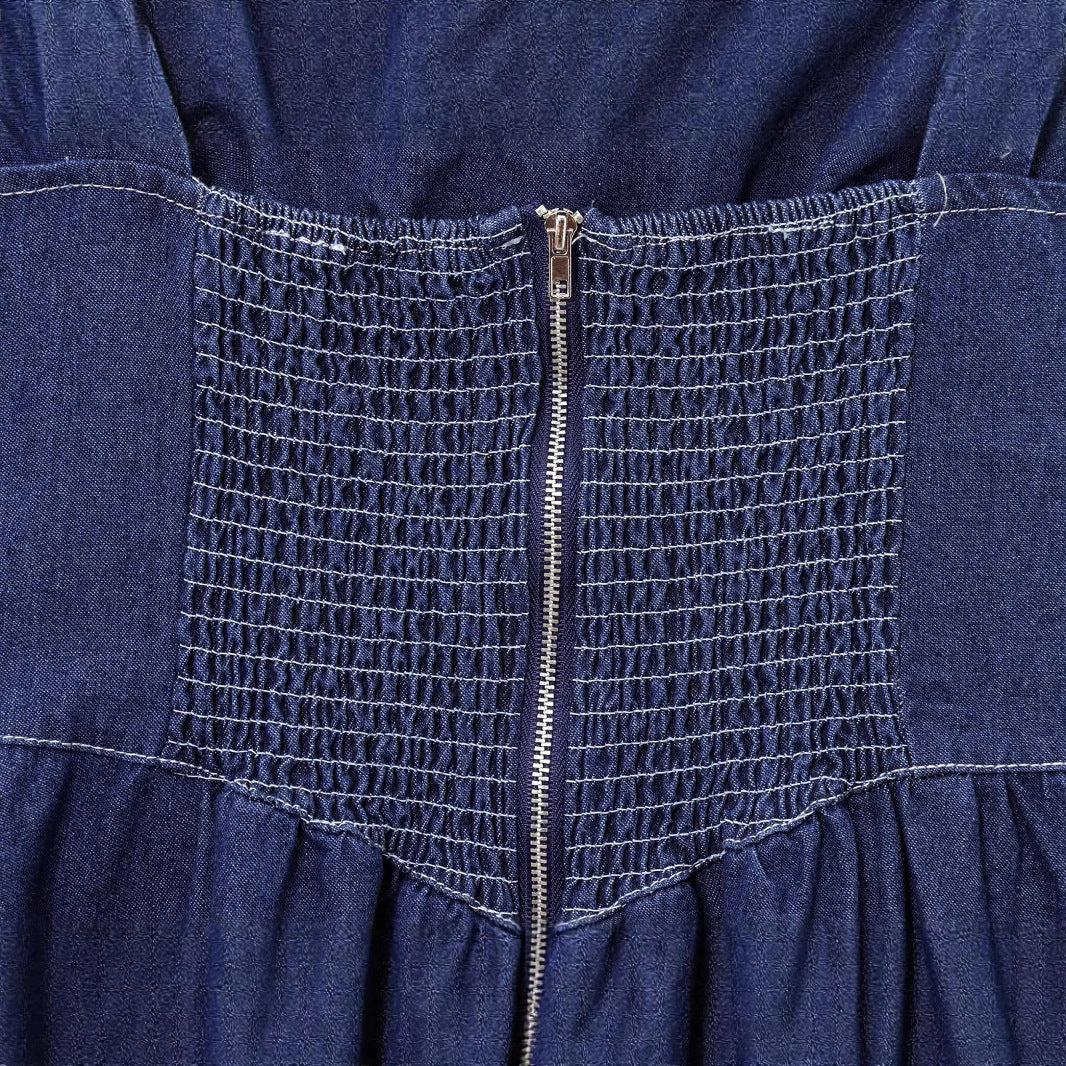 Strap embellishment drawstring design denim camisole dress for women