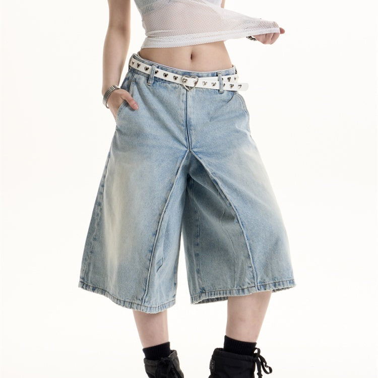 American Retro Hot Girl Style Washed Cropped Jeans