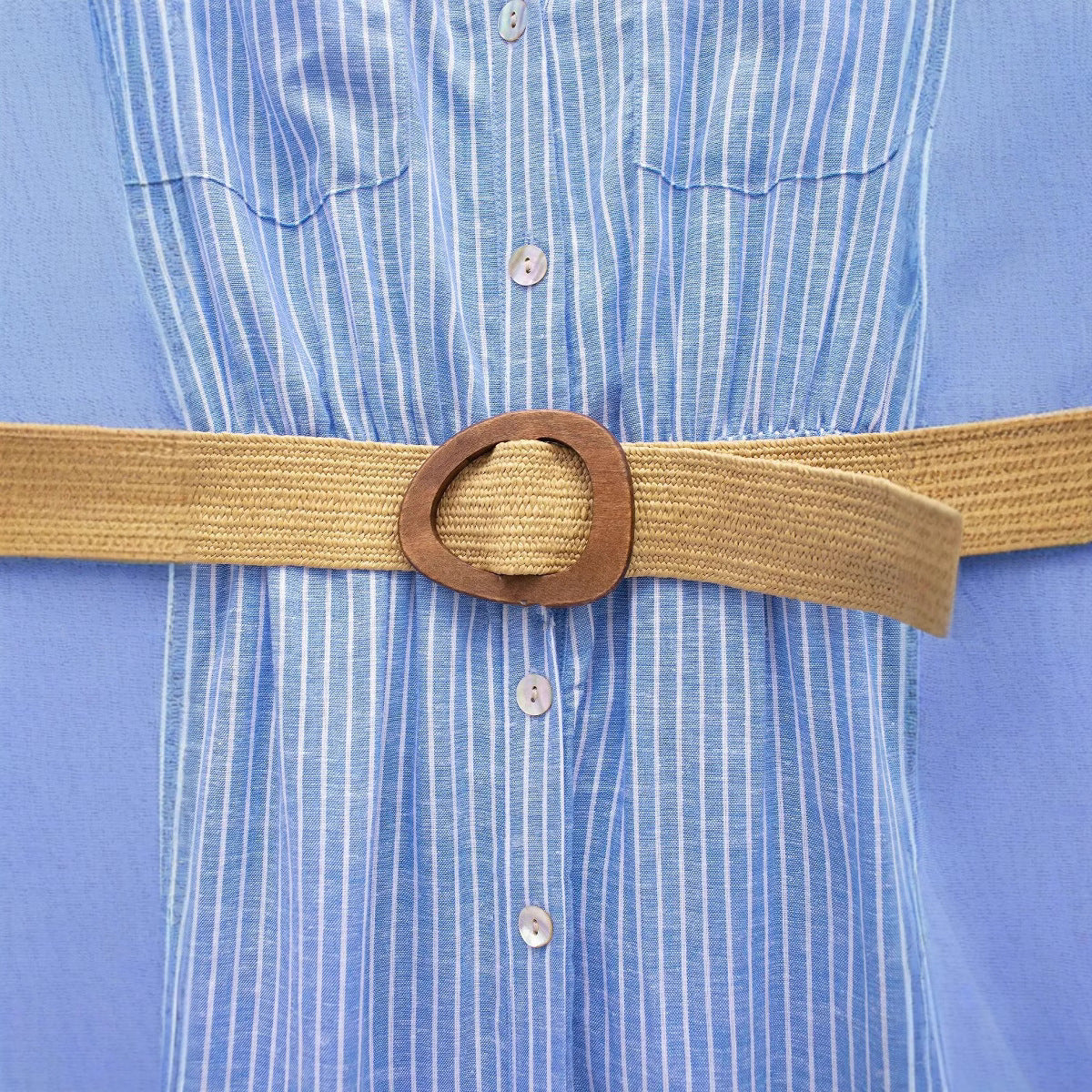 Collar striped single breasted dress with belt and shirt style dress