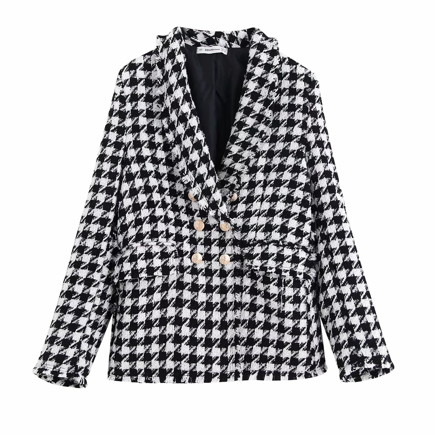 Houndstooth pattern breasted jacket women