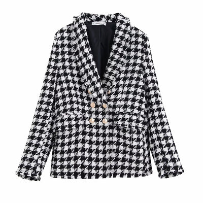 Houndstooth pattern breasted jacket women