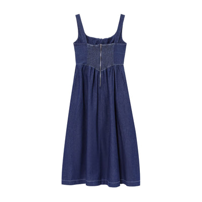 Strap embellishment drawstring design denim camisole dress for women