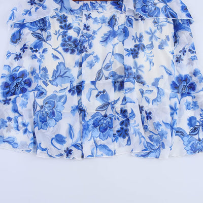 V-neck belt with black fungus edging printed dress for women