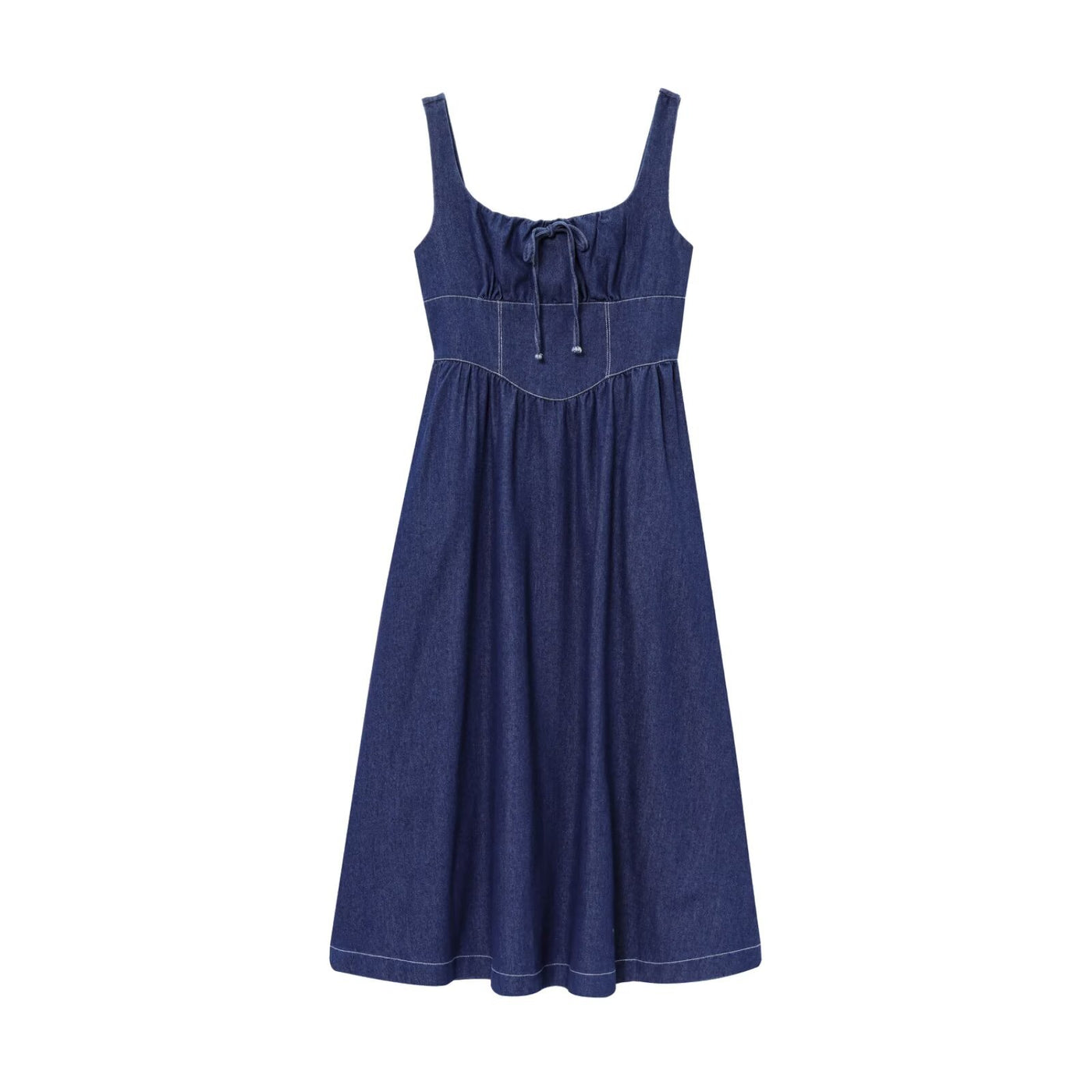 Strap embellishment drawstring design denim camisole dress for women