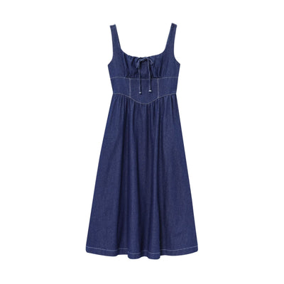 Strap embellishment drawstring design denim camisole dress for women