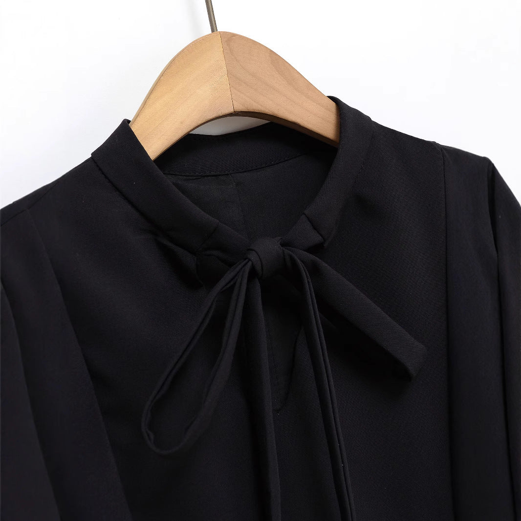 Fashionable casual round neck ribbon large swing dress for women