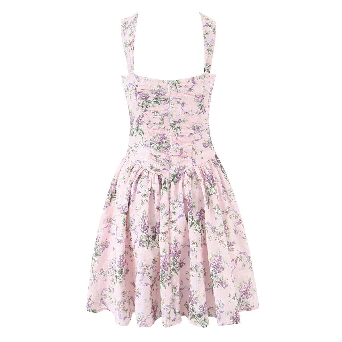 Printed waist cinching suspender dress for women