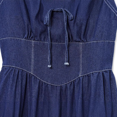 Strap embellishment drawstring design denim camisole dress for women