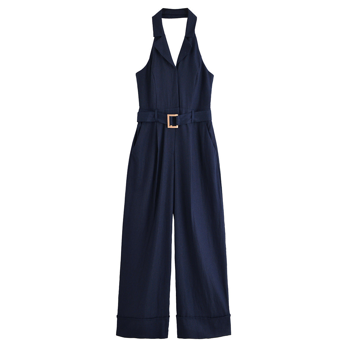 Backless waist belt hanging neck jumpsuit/pants for women