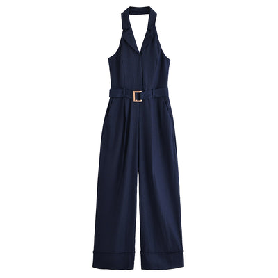 Backless waist belt hanging neck jumpsuit/pants for women