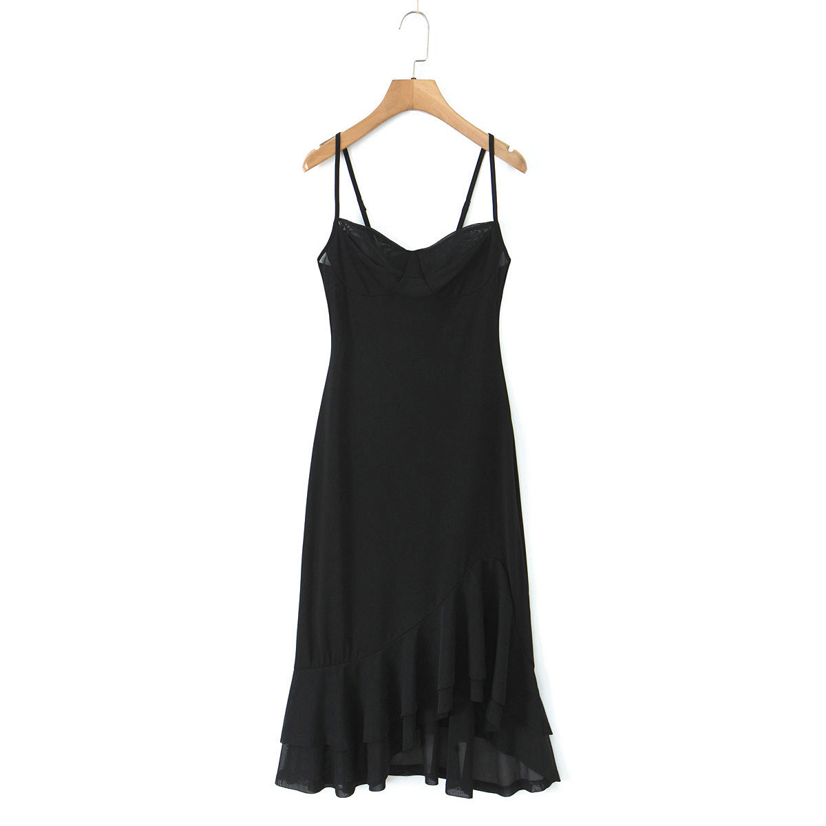 Fashionable slim fit patchwork irregular suspender fish tail dress for women