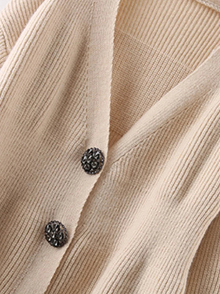 Elegant Knited Two-piece Set Women's V-neck Single Breasted Cardigan With Short Skirts Female