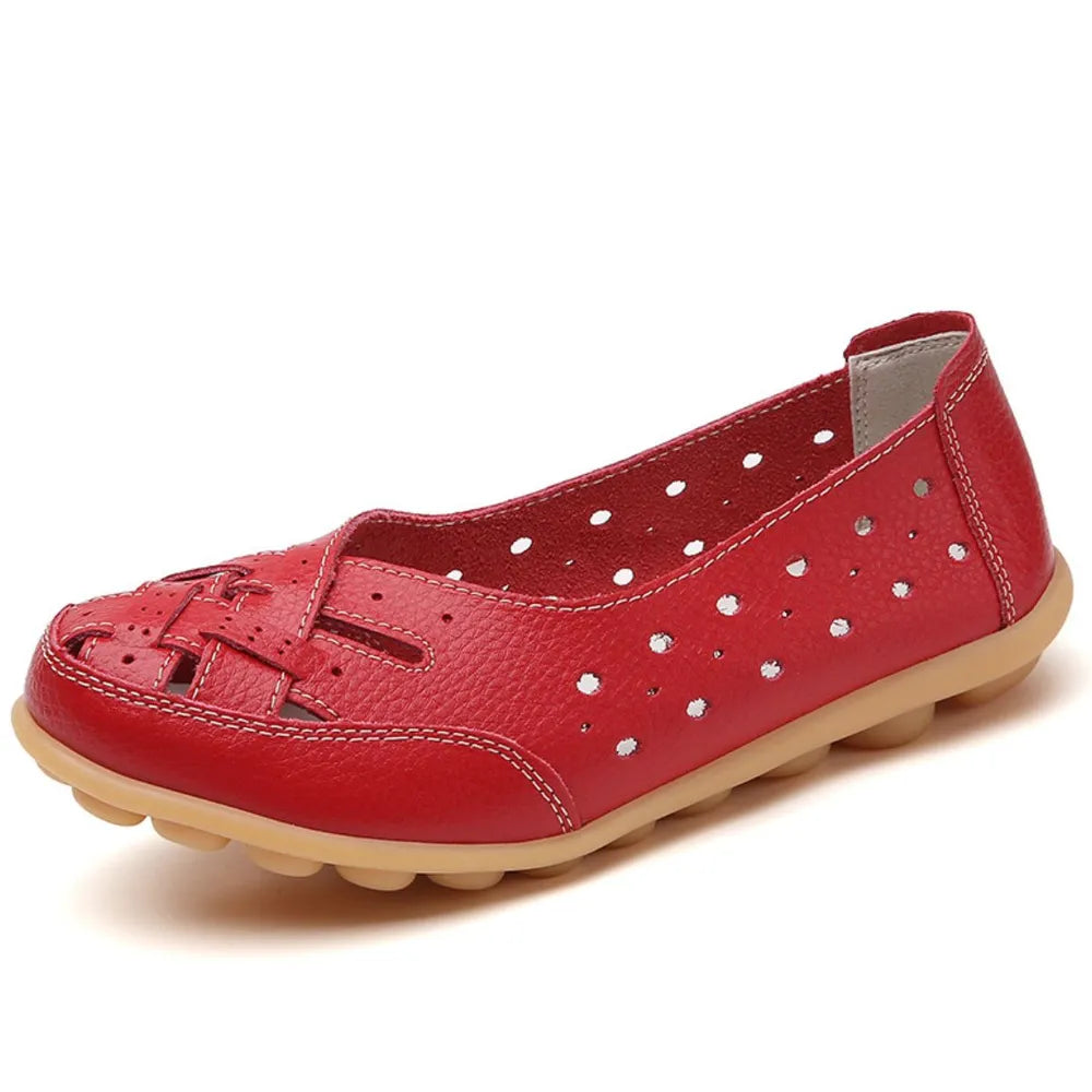 Summer women's hollowed out loafers with cow tendon sole and bean shaped shoes