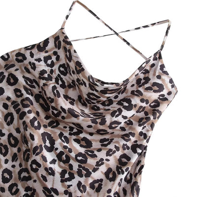 Leopard print backless swing collar camisole dress for women