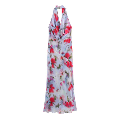 Bareback irregular skirt mid length hanging neck dress for women