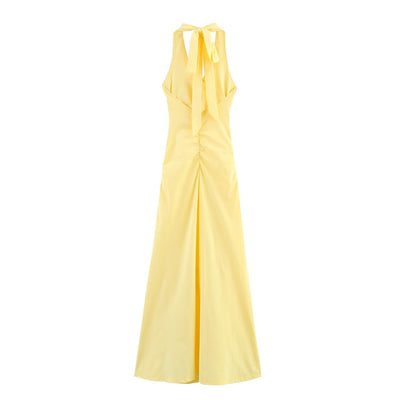 Backless pleated neck hanging dress for women