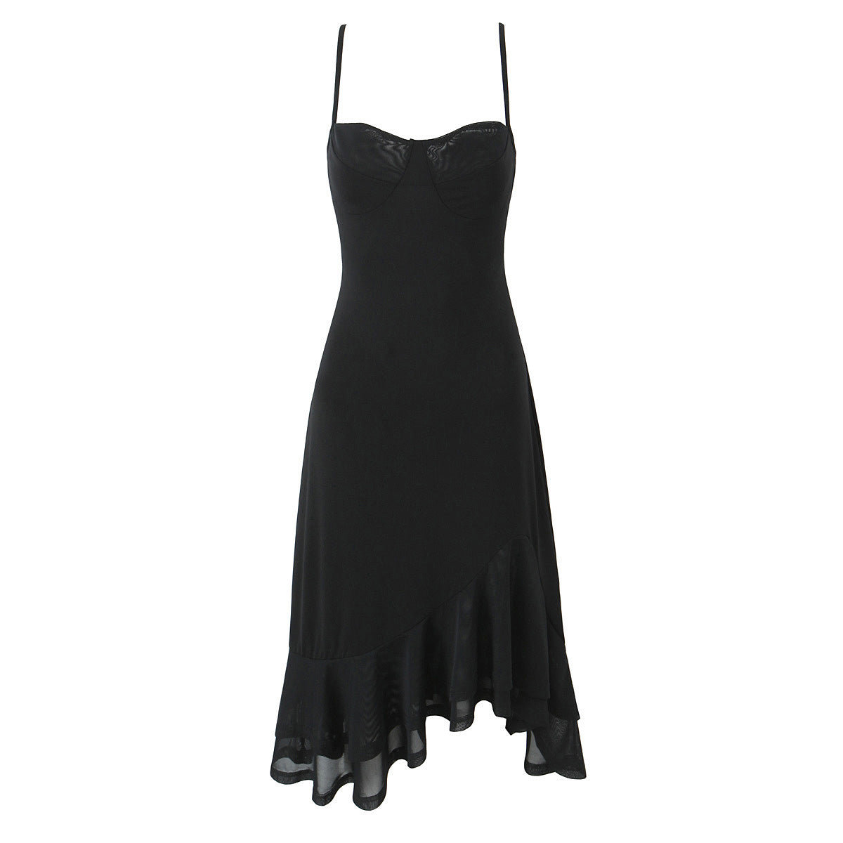Fashionable slim fit patchwork irregular suspender fish tail dress for women