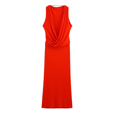Round neck sleeveless long backless knitted dress for women