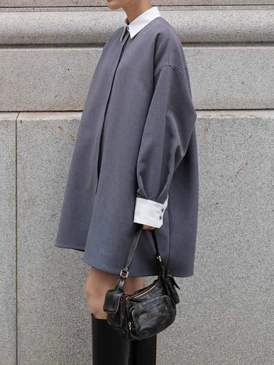 Fashion Women's Shirt Lapel Loose Fit Single Braested Long Sleeve Contrast Color Blouse Female Tide Autumn