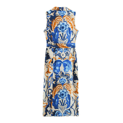 Single breasted split waist printed dress for women