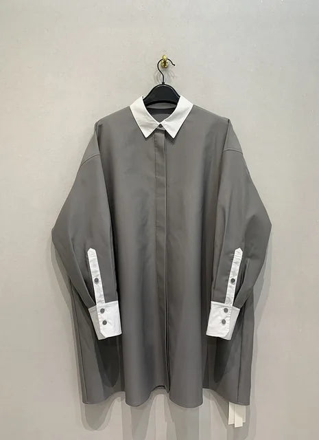 Fashion Women's Shirt Lapel Loose Fit Single Braested Long Sleeve Contrast Color Blouse Female Tide Autumn