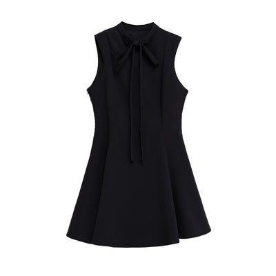 Fashionable casual round neck ribbon large swing dress for women