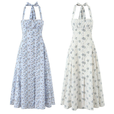 Fashion neck button print dress for women