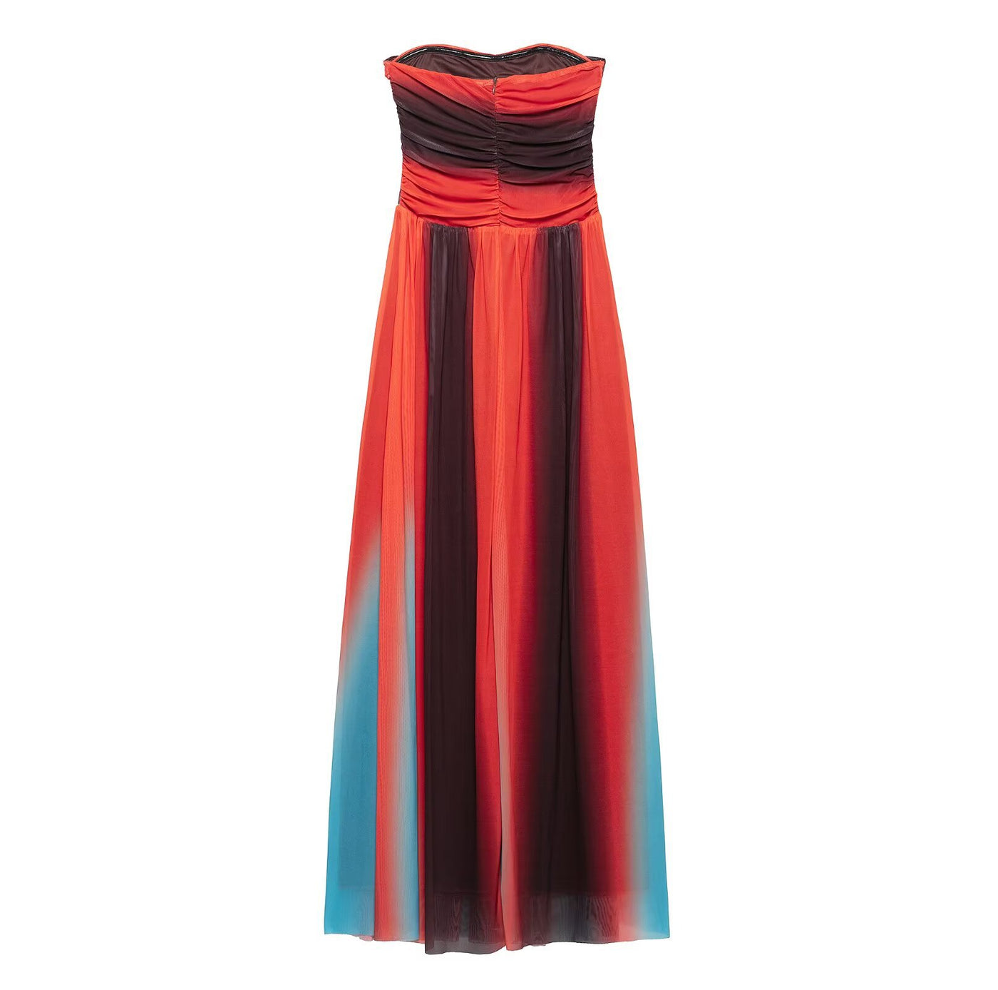 Holiday style printed strapless mesh dress for women