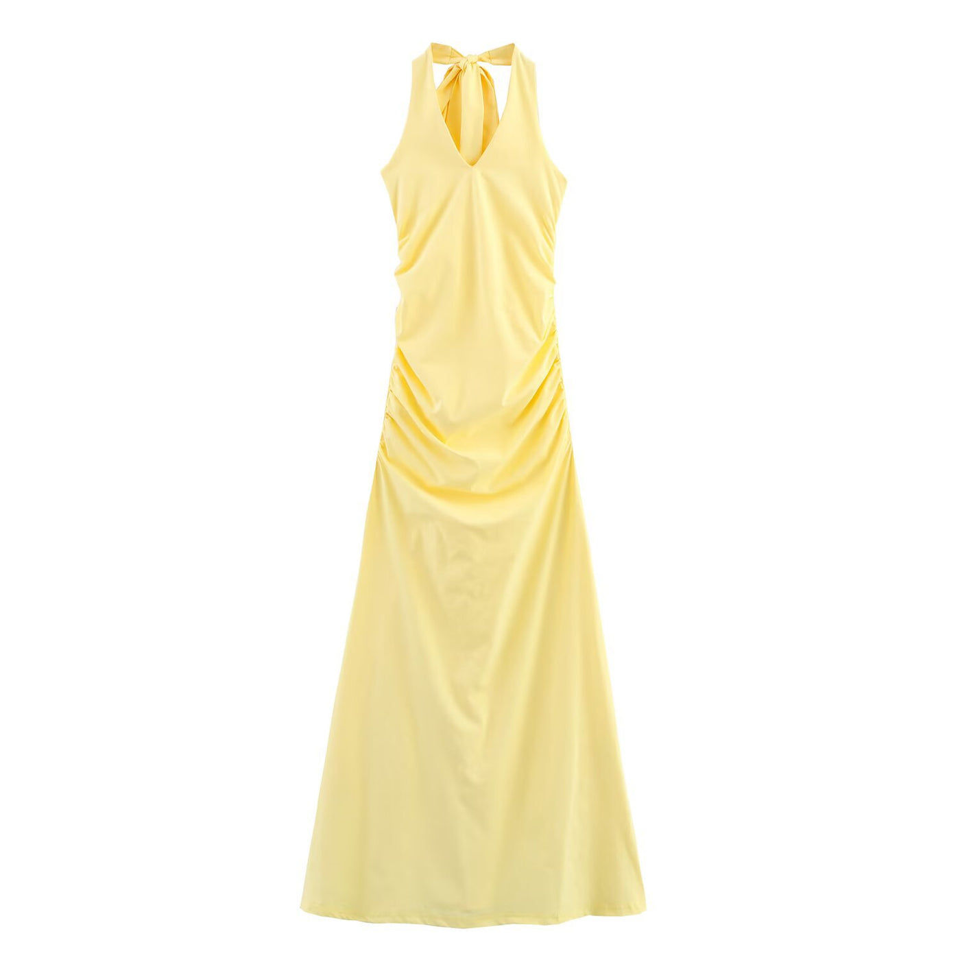 Backless pleated neck hanging dress for women