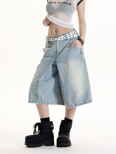 American Retro Hot Girl Style Washed Cropped Jeans