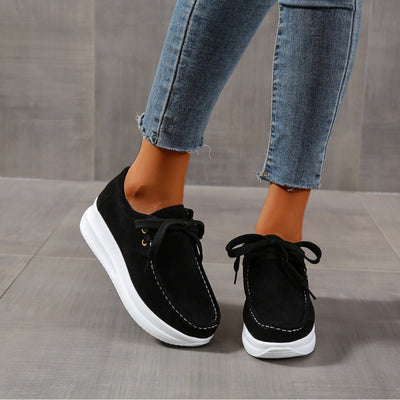 Casual sports single shoe round toe lace up flat bottom comfortable mesh women's shoes
