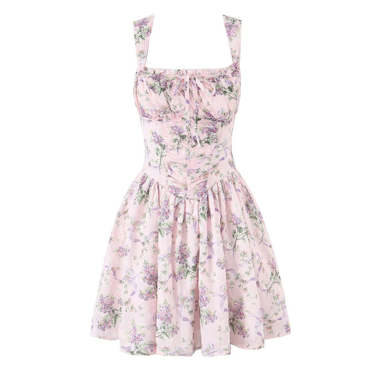 Printed waist cinching suspender dress for women