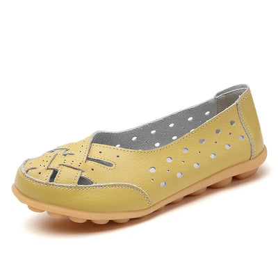 Summer women's hollowed out loafers with cow tendon sole and bean shaped shoes