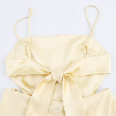 Backless lace up silk texture suspender dress for women